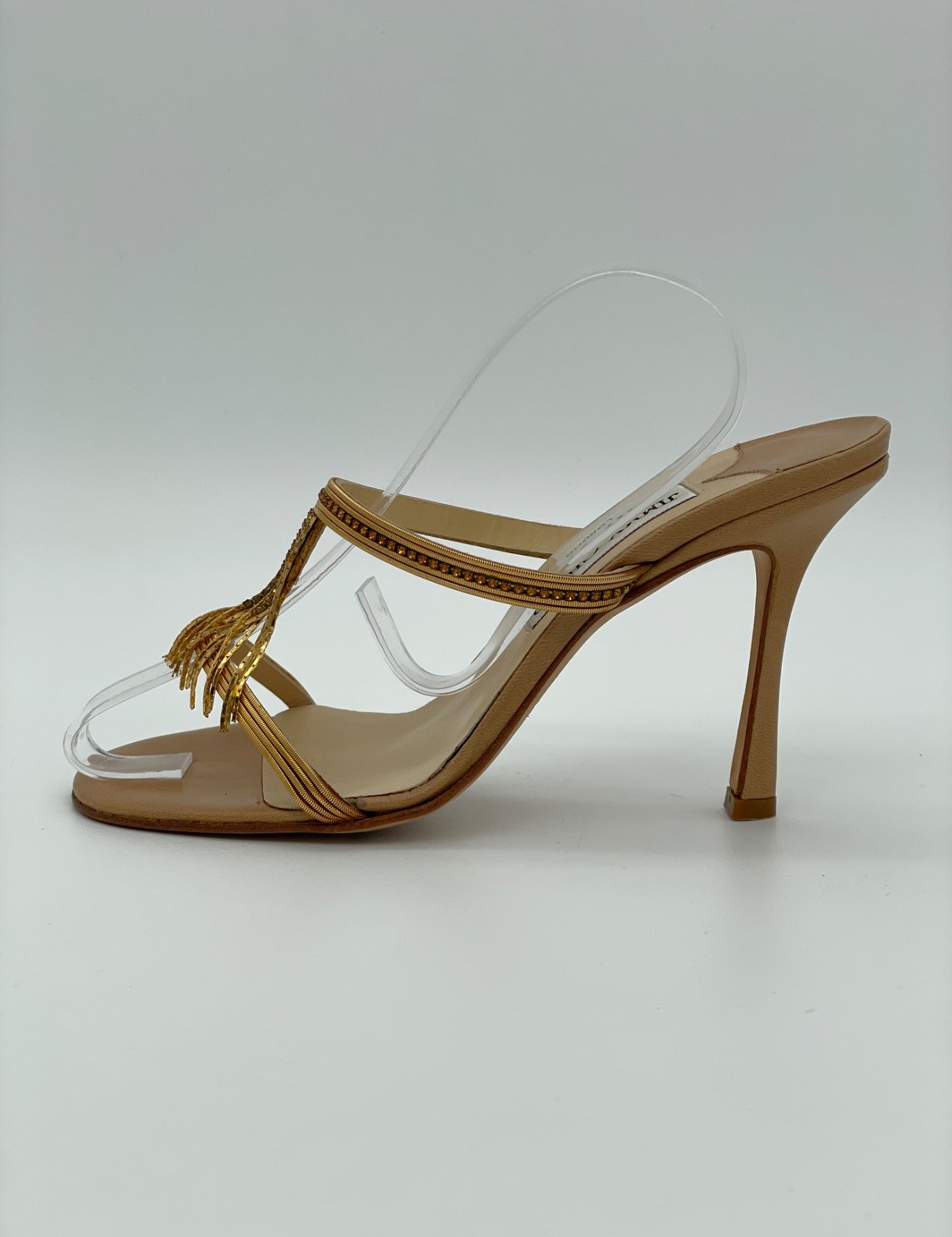 Jimmy Choo Gold Fringe Strappy Sandale mit Absatz EU 35.5 Beige - Image 1