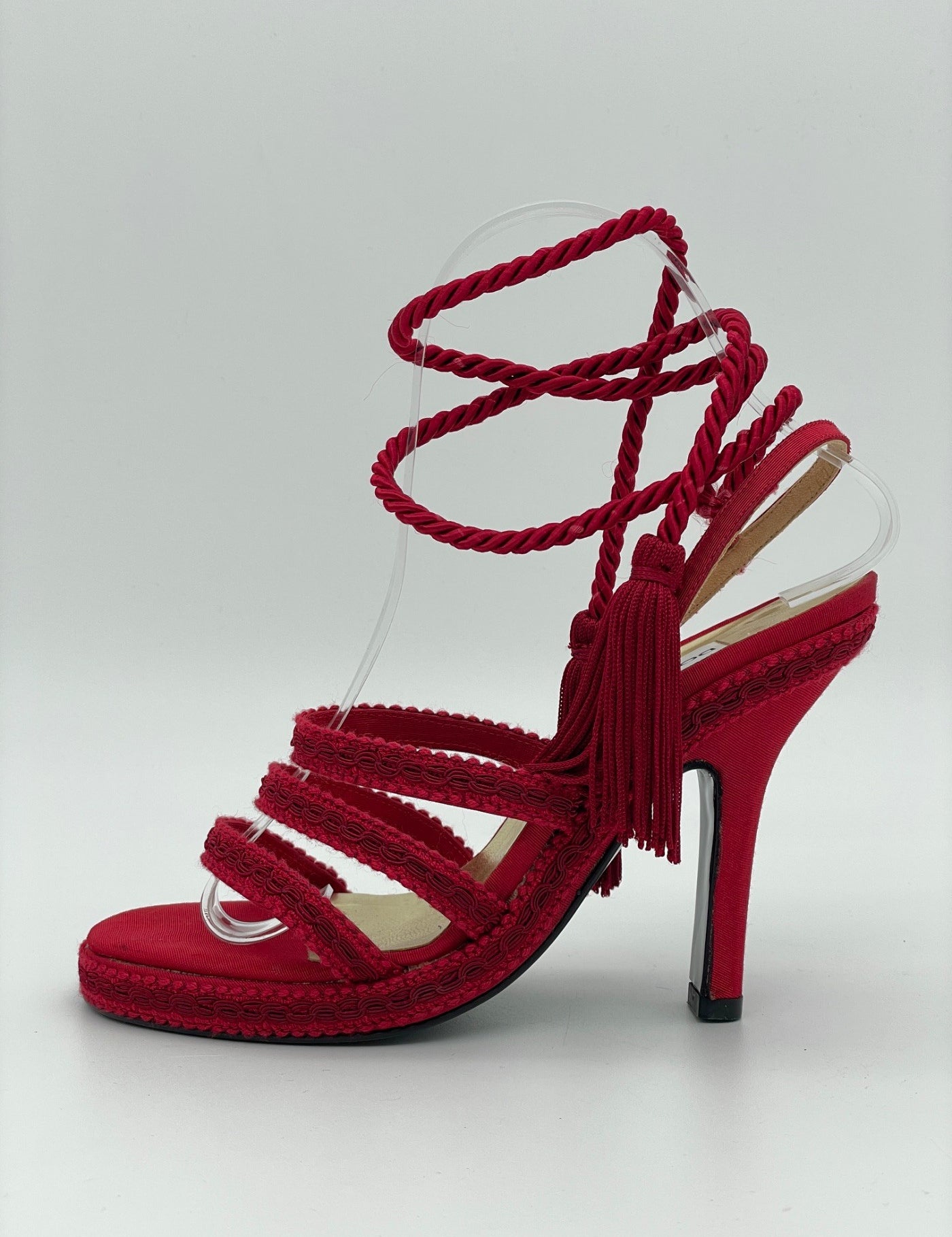 Dolce & Gabbana Passementerie Cord Sandale mit Absatz EU 36 Rot - Image 1